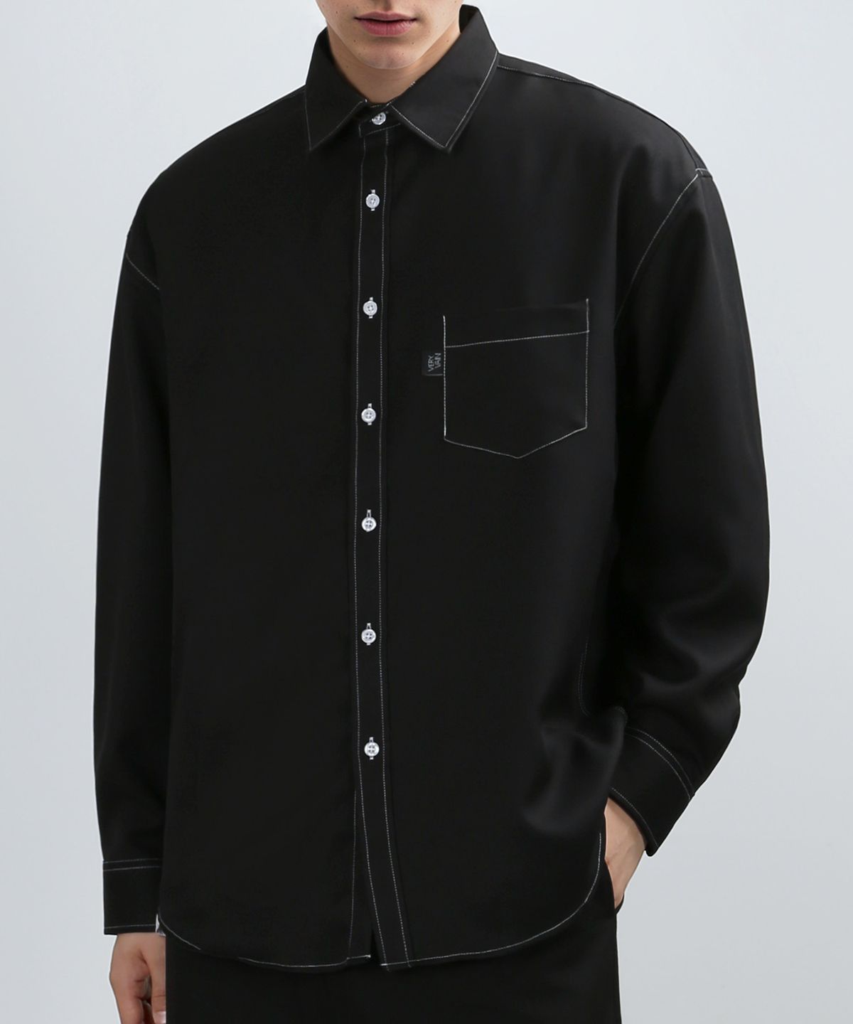 베리베인(VERYVAIN) OVER OUT-LINE SHIRTS (BLACK)