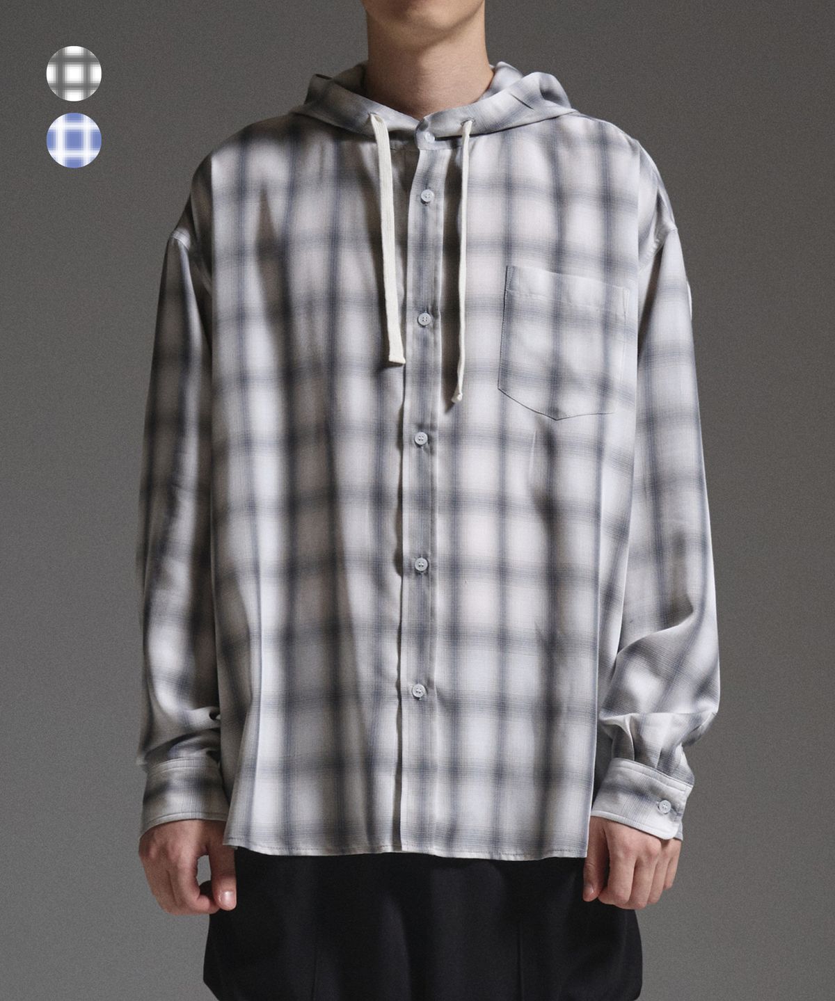 제로(XERO) Tender Ombre Check Hood Shirts [2 Colors]