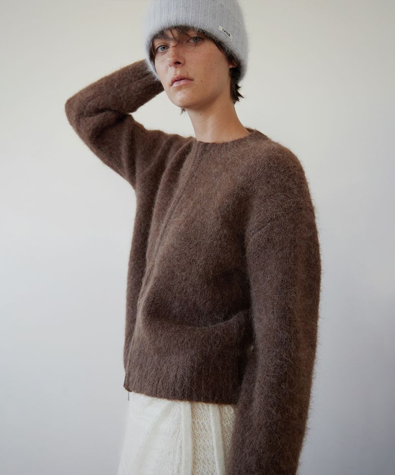 Cloudy Alpaca Zip-up Knit - Brownie Brown