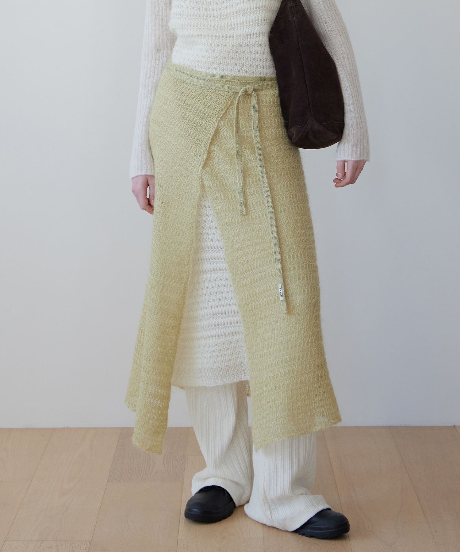 韓国商品/LEVAR Mohair Skashi Layered Knitted Dress MUSINSA公式 | LEVAR Mohair Skashi Layered Wrap Skirt - Avocado