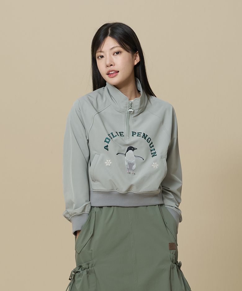 펭귄 우븐패치 하프 집업 맨투맨_Olive