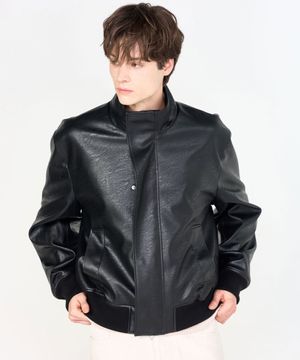 레더 하이넥 블루종 자켓 (블랙)