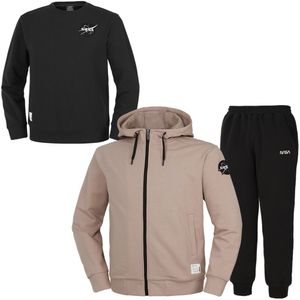 남녀공용 스탠다드 스웨트  후드집업 자켓 +조거팬츠+맨투맨 3종 세트 [베이지+블랙]
