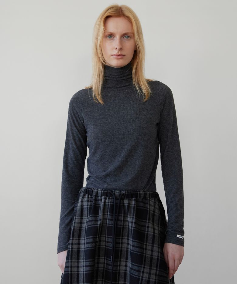 Basic Wool Jersey Half-Neck Top - Charcoal