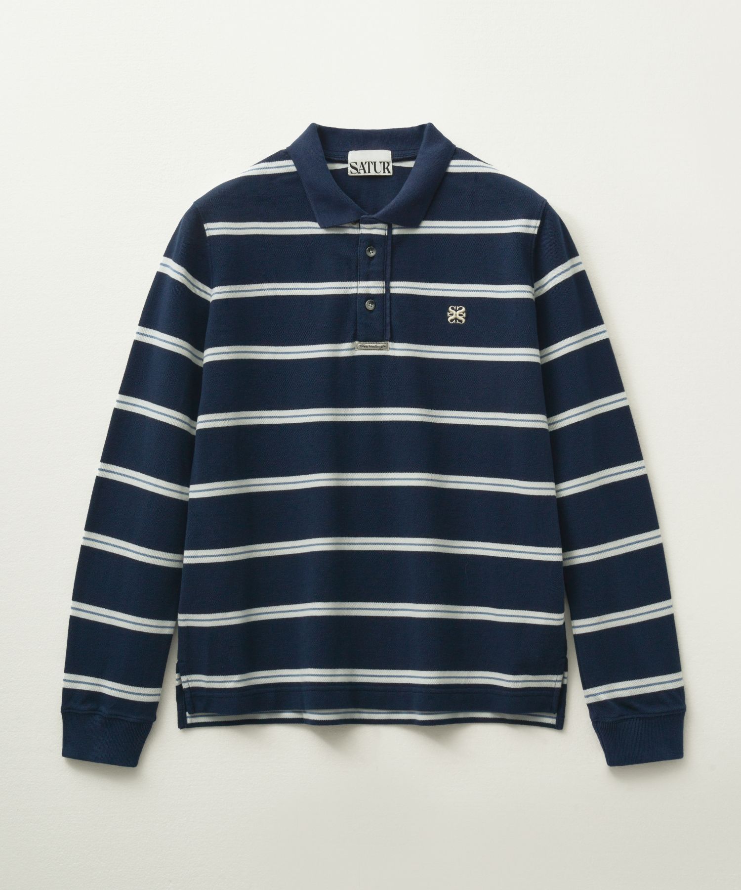 MUSINSA | SATUR (W) Striped Pique Polo Long Sleeve Navy