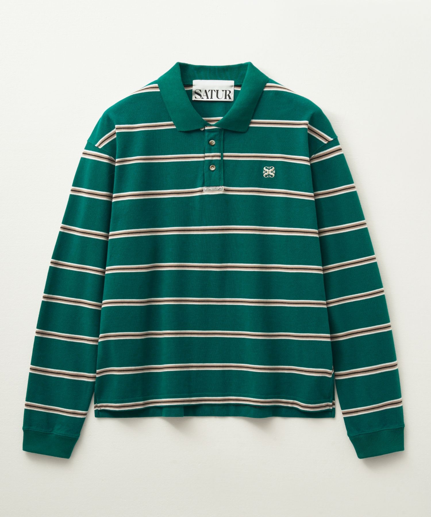 MUSINSA | SATUR Striped Pique Polo Long Sleeve Deep Green