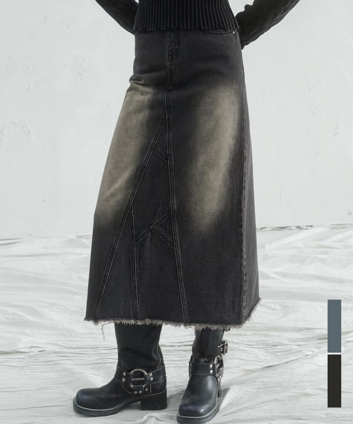 비바셔스(VIVACIOUS) Branch Long Denim Skirt - 2COL
