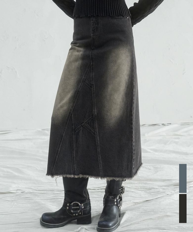 Branch Long Denim Skirt - 2COL