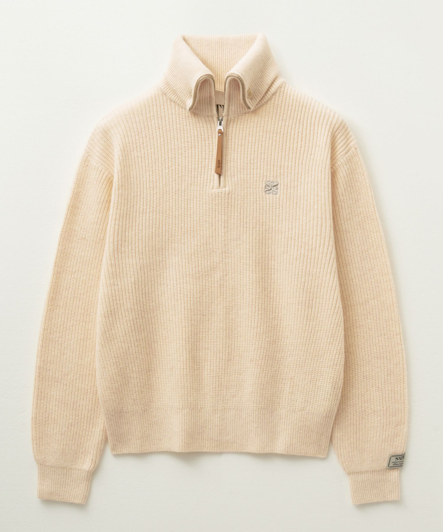 MUSINSA | SATUR Button up sailor half knit zip-up charcoal