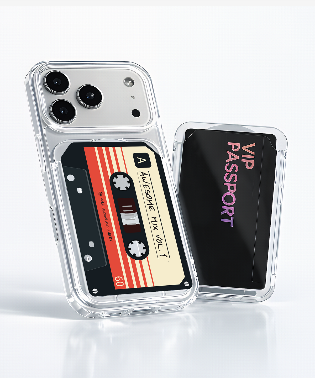기키(GEEKY) 맥세이프 카드지갑 홀더 Cassette tape 2장수납 투명카드케이스