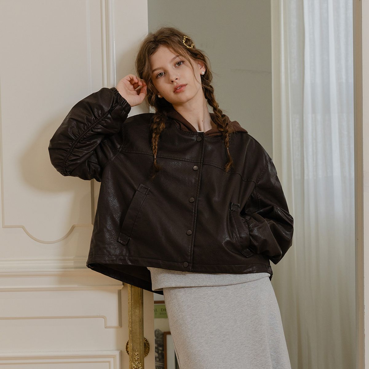 던드롭(DUNDROP) DD_Hoodie leather jacket_2color