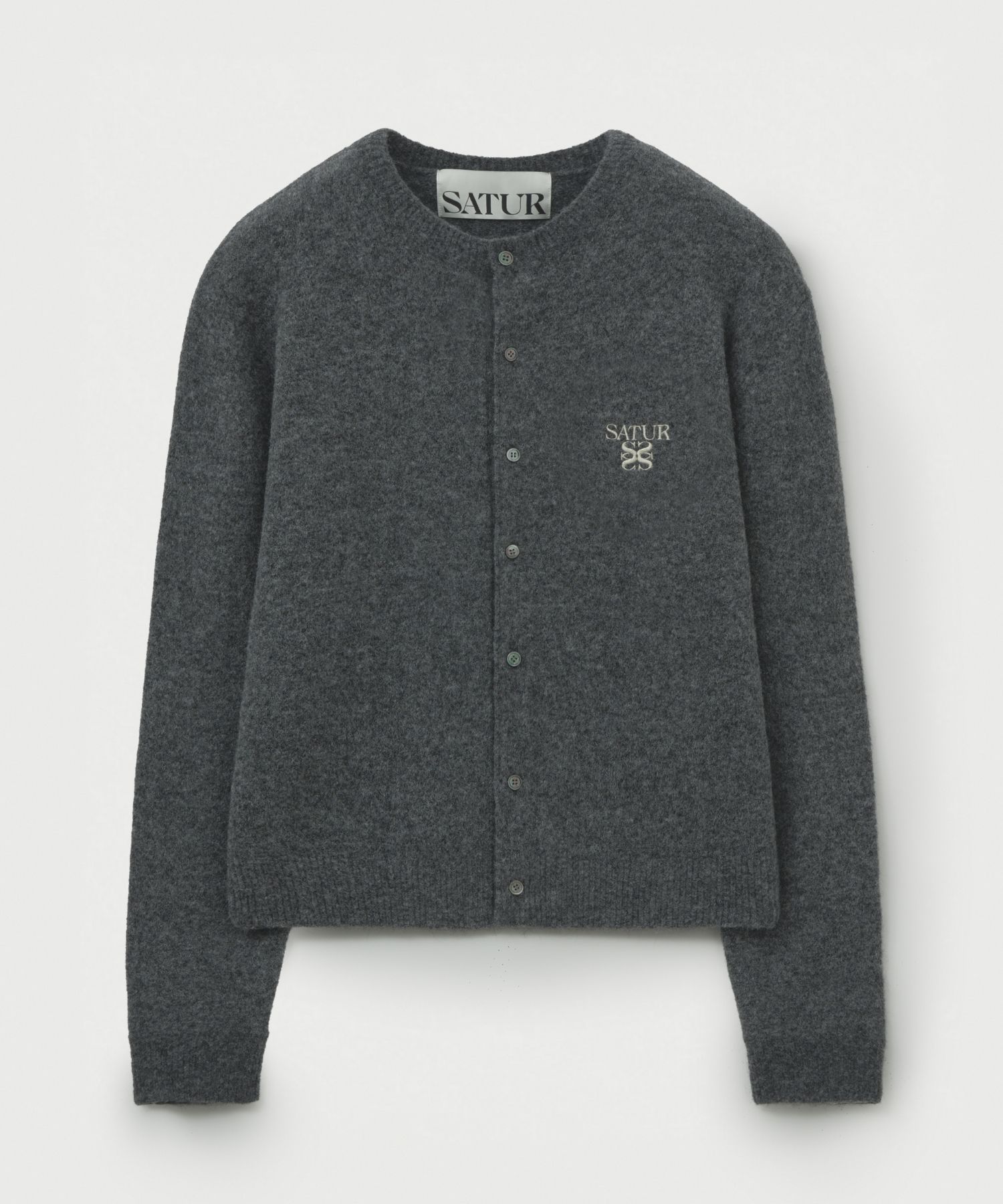 SATUR セター charcoal カーディガン MUSINSA公式 | SATUR Lauren Wool Blend Crew Neck Knit Cardigan Charcoal
