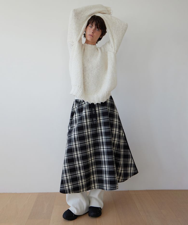 Tartan Check Flare Skirt - Black/White