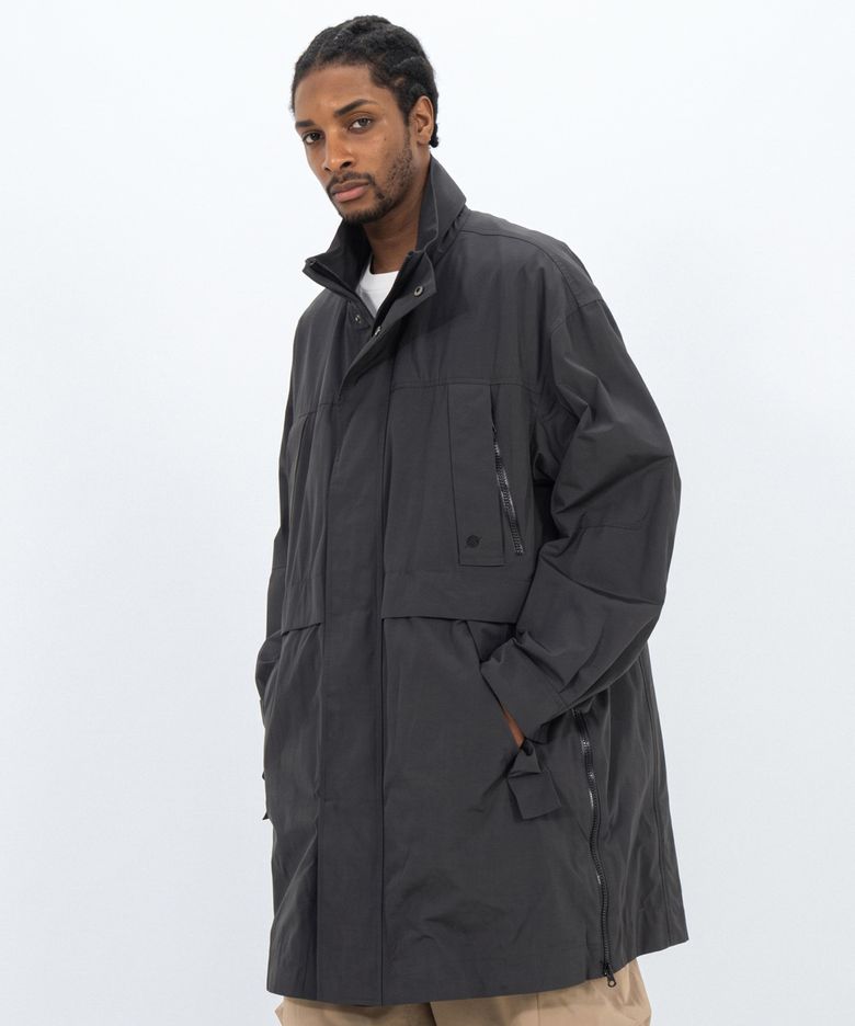 Poly Cotton RIB Double Placket Long-Jacket - GREY