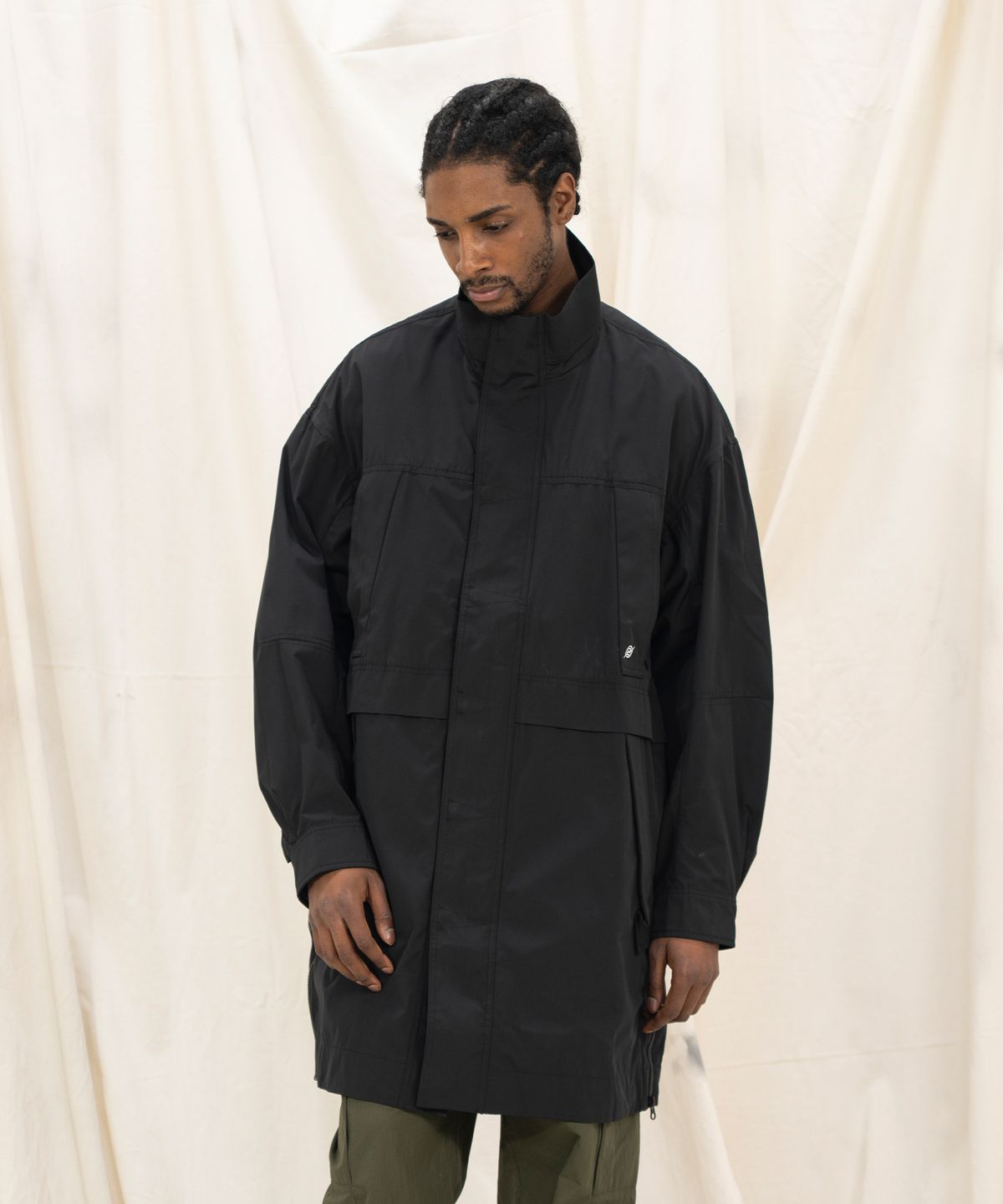 칼라파타르(KALAPATTHAR) Poly Cotton RIB Double Placket Long-Jacket - BLACK