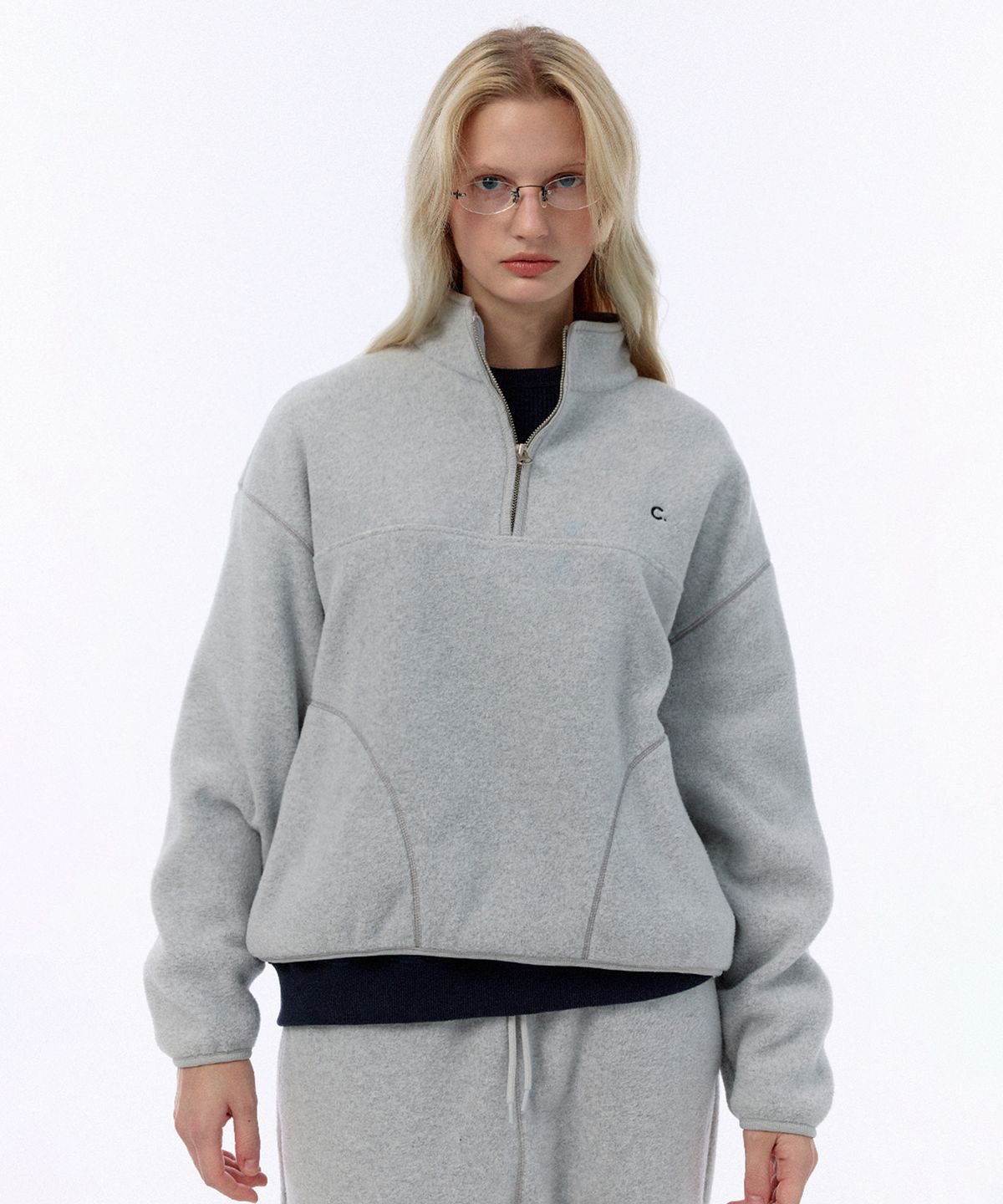 클로브(CLOVE) [24FW clove] Logo Fleece Half-zip_Women (Light Grey)