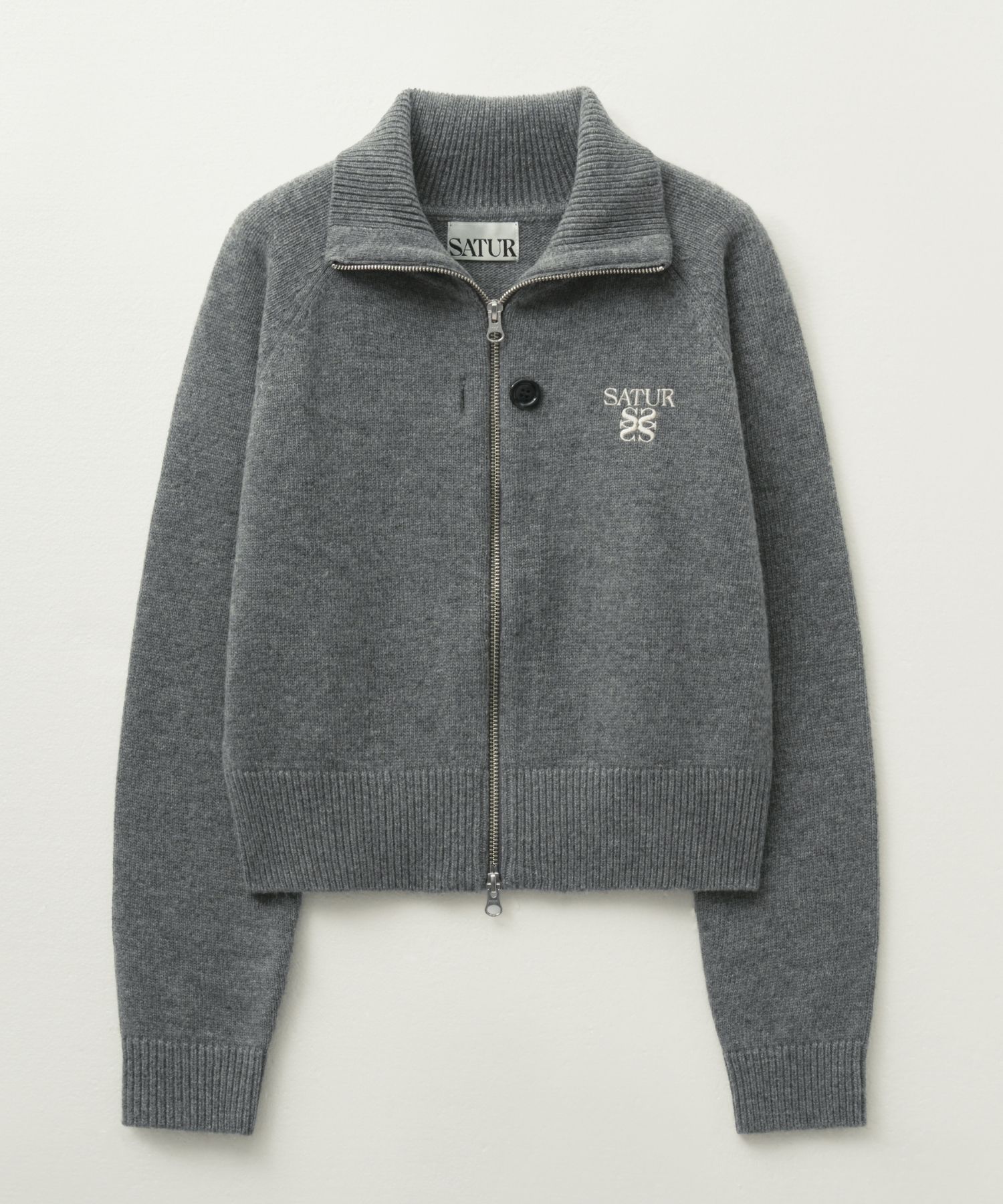 ◆SATUR◆ W signature logo cashmere blend knit zip-up burgun MUSINSA | SATUR (W) Signature Logo Cashmere Blend Knit Zip