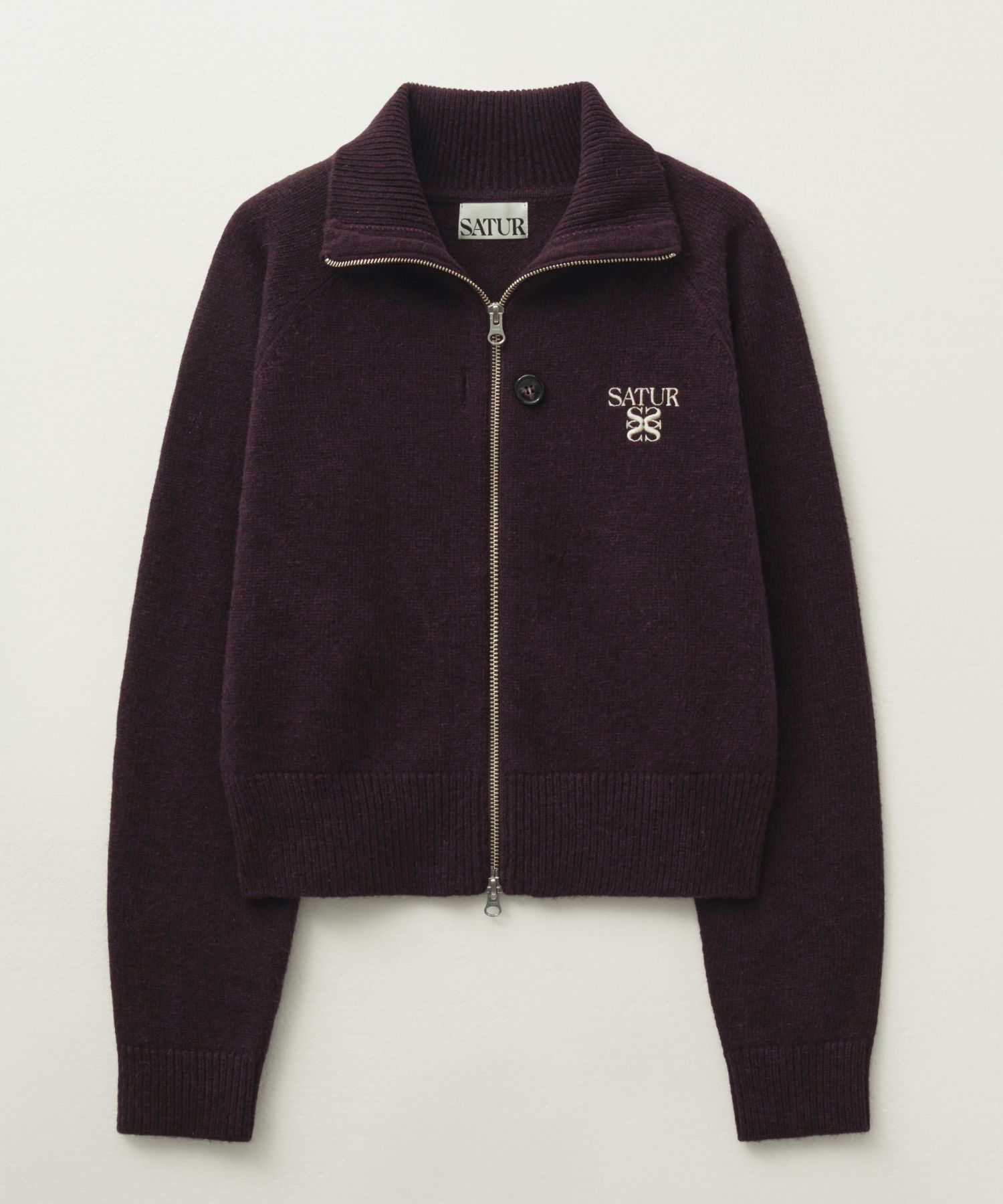 【SATUR】Women's Signature Logo Cashmere Blend Knit Zip-Up MUSINSA | SATUR (W) Signature Logo Cashmere Blend Knit Zip