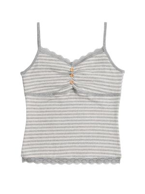 버튼 스트라이프 레이스 탱크 탑 (라이트그레이)
