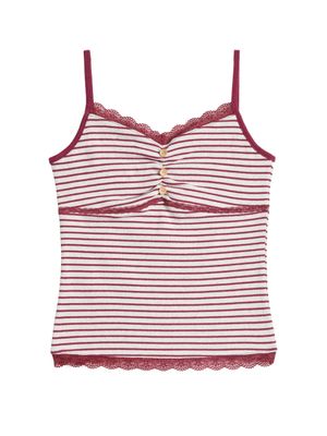 버튼 스트라이프 레이스 탱크 탑 (베리)