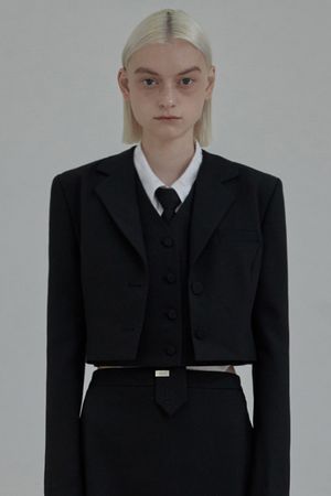 Hugh Cropped Suit Jacket - Black