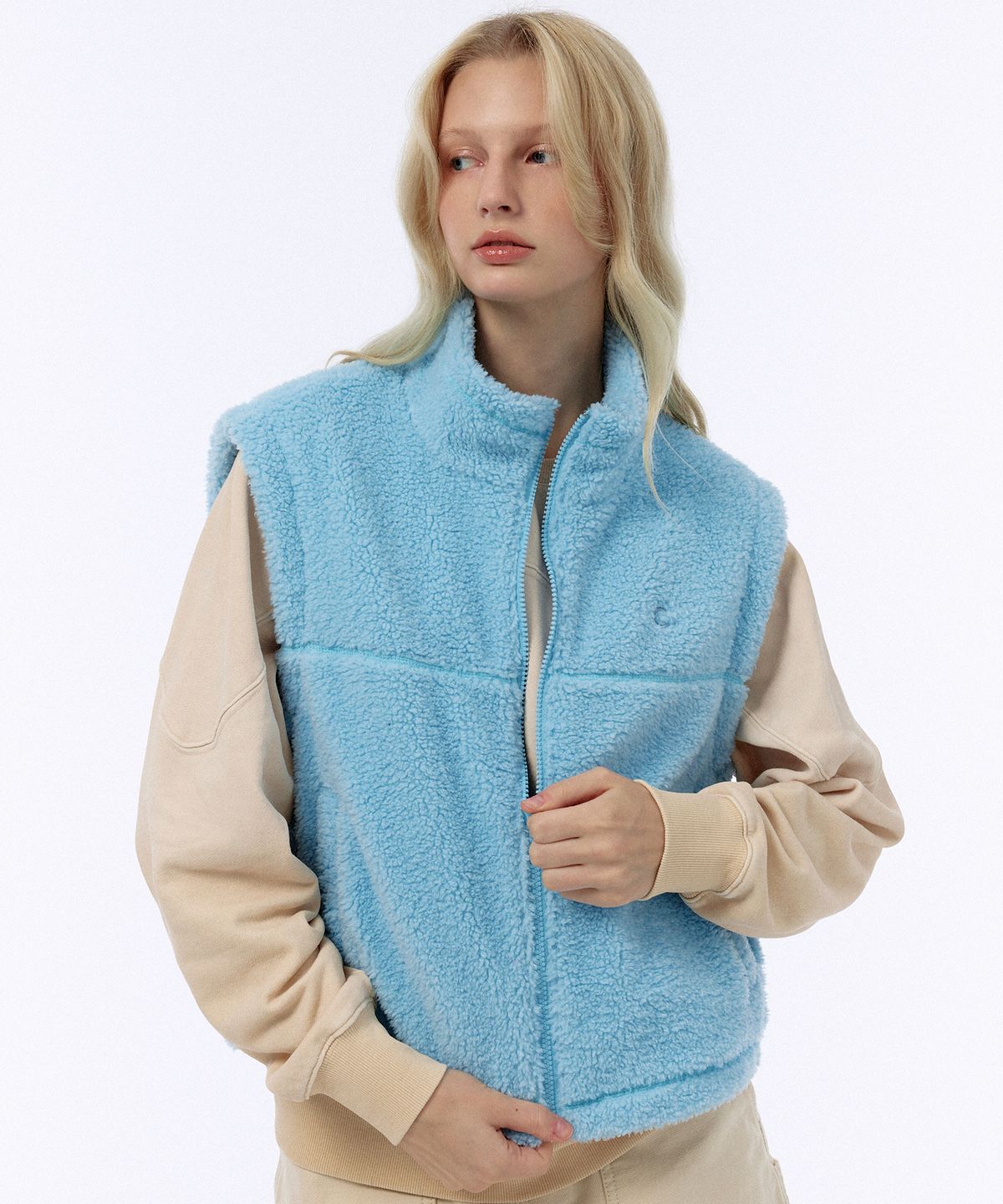 클로브(CLOVE) [24FW clove] Sherpa Fleece Vest (Sky Blue)