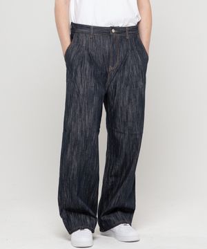 투턱 트렌디 와이드 데님팬츠[레인워싱-딥블루]