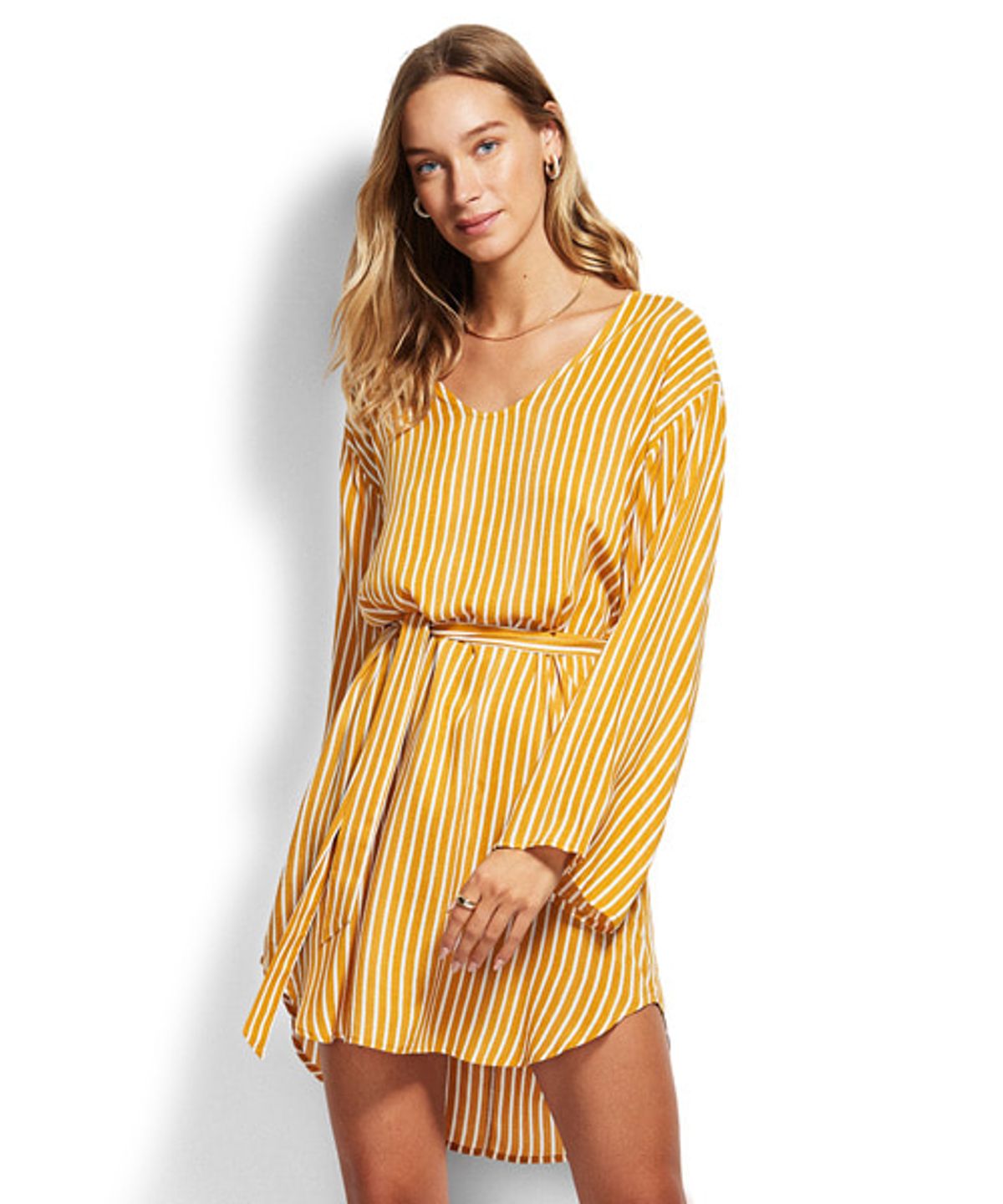 씨폴리(SEAFOLLY) ALOHA 스트라이프 롱 슬리브 커버업 (54092-CU)