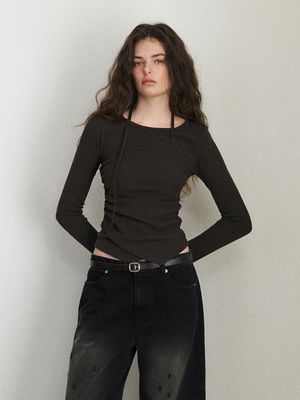 Layered Halter Strap T-Shirt, Brown