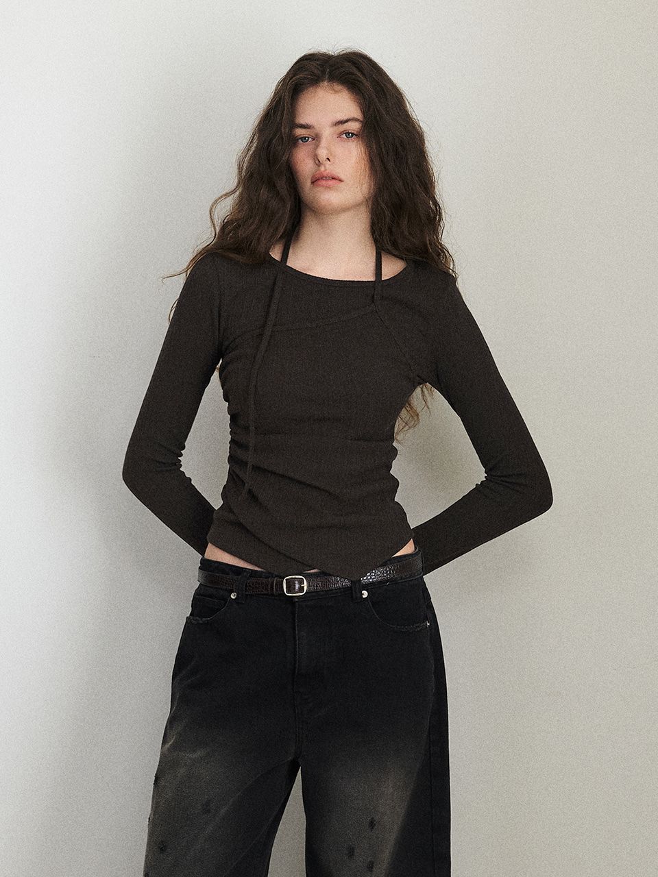 Tシャツ・カットソー ETMON Layered Halter Strap TShirt, Brown MUSINSA | ETMON Layered Halter Strap T-Shirt, Brown
