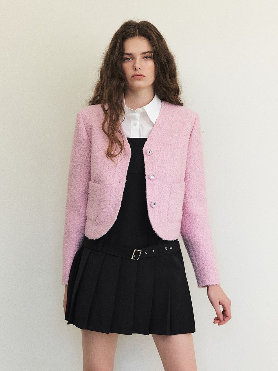 ジャケット ETMON Boucle Trimmed Tweed Jacket, Pink Etmon-Boucle Trimmed Tweed Jacket, Pink│삼성물산 온라인몰