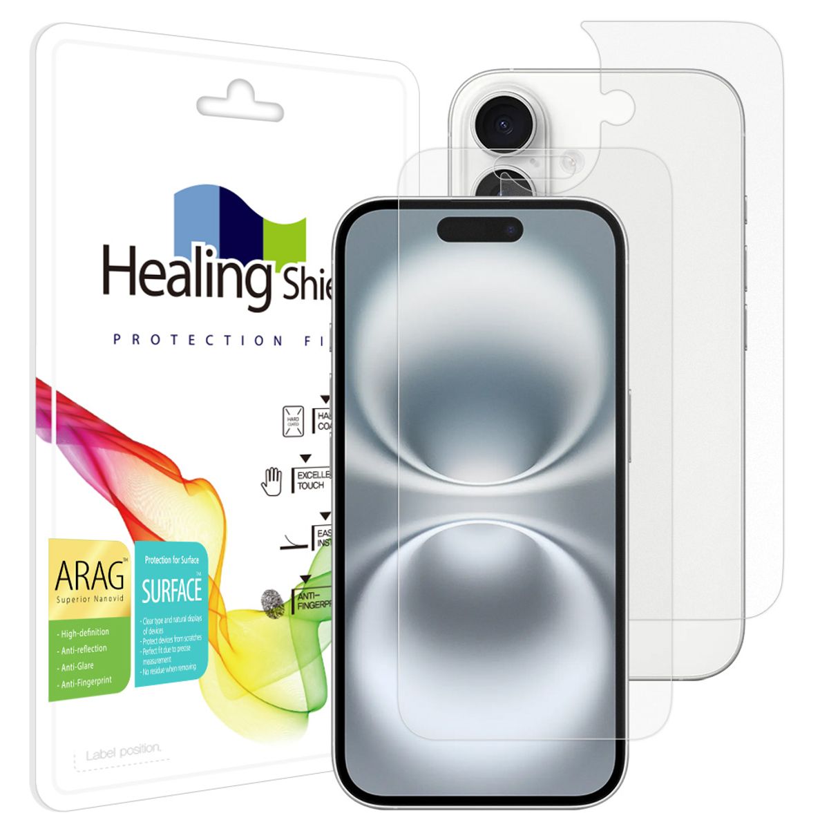 힐링쉴드(HEALINGSHIELD) 아이폰16 ARAG 고화질 저반사 액정보호필름 1매 후면1매