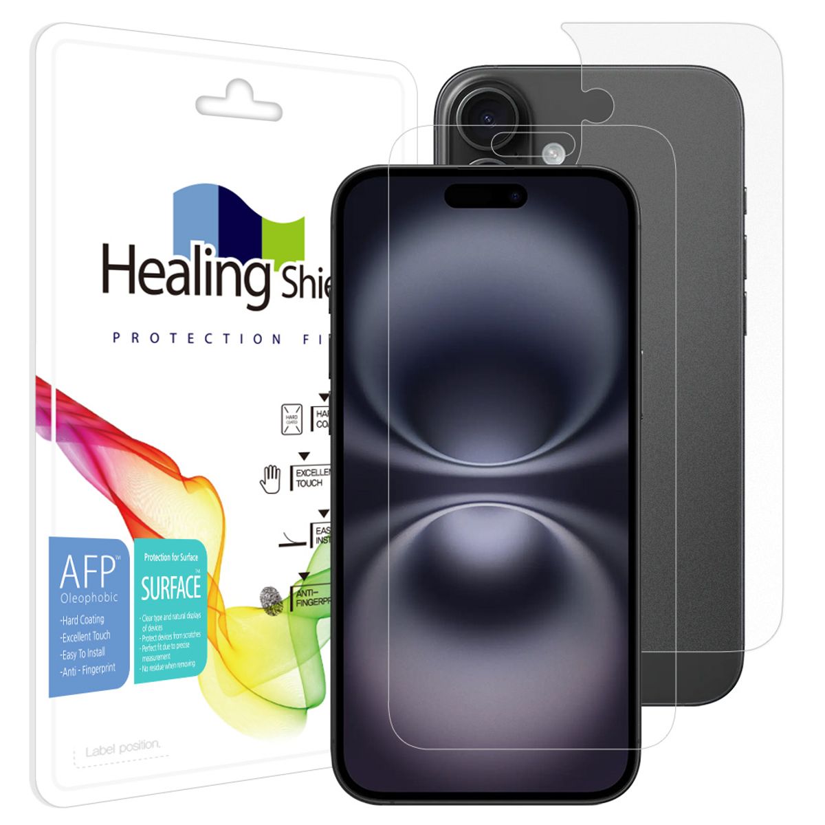 힐링쉴드(HEALINGSHIELD) 아이폰16 플러스 올레포빅 액정보호필름 1매 후면1매