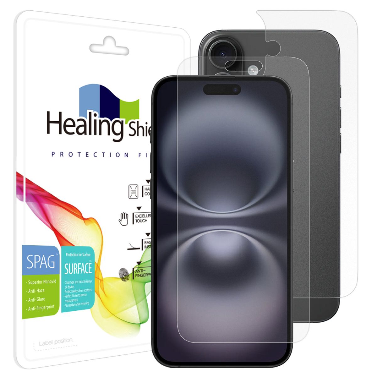 힐링쉴드(HEALINGSHIELD) 아이폰16 플러스 슈페리어 저반사 액정보호필름 1매 후면1매
