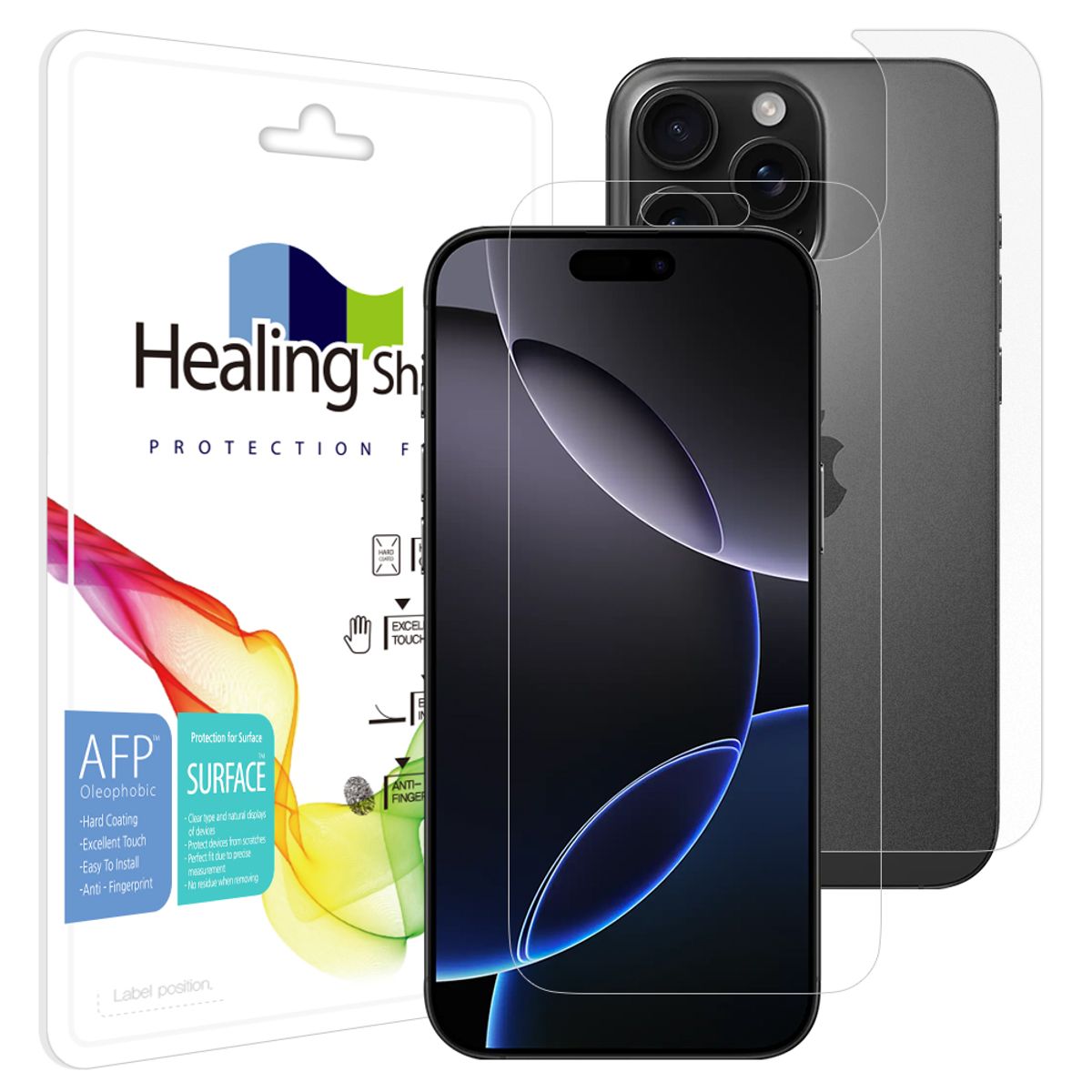 힐링쉴드(HEALINGSHIELD) 아이폰16 프로맥스 올레포빅 액정보호필름 1매 후면1매