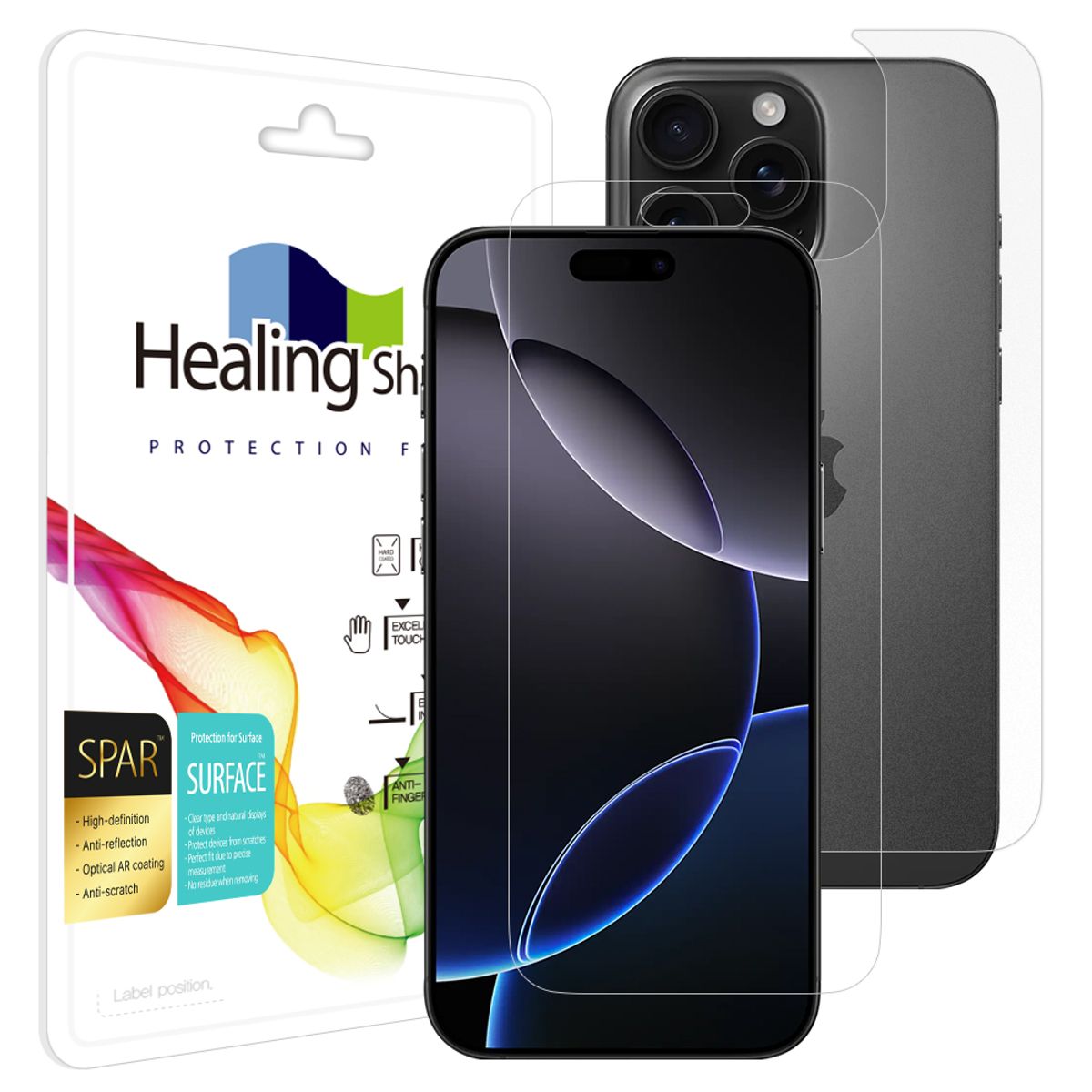 힐링쉴드(HEALINGSHIELD) 아이폰16 프로맥스 슈페리어 AR 고화질 액정보호필름 1매 후면1매