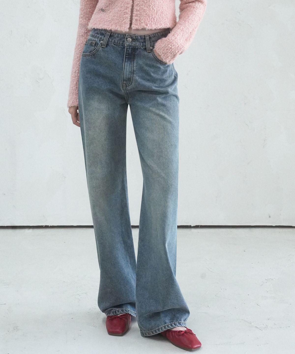 비바셔스(VIVACIOUS) D Brush Straight Denim Pants BLUE