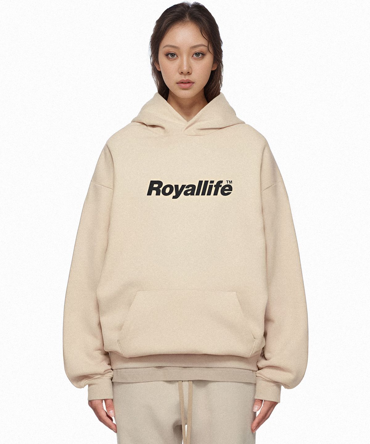로얄라이프(ROYALLIFE) RLPH900 오리지널 로고 기모 후드티 - 탄