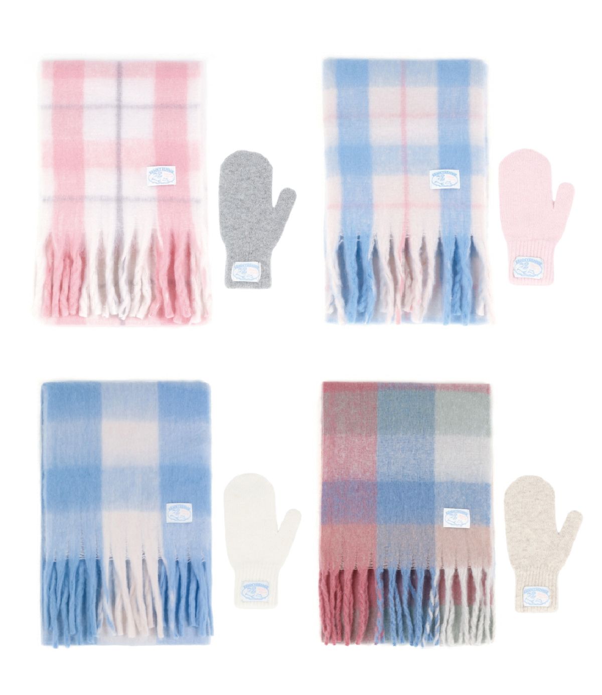 래니래니(RENNYRENNIE) [SET] FAIRY COTTON CHECK MUFFLER + ANGORA FLUFFY GLOVES - FAIRY 코튼 체크 머플러 + 앙고라 플러피 울 장갑