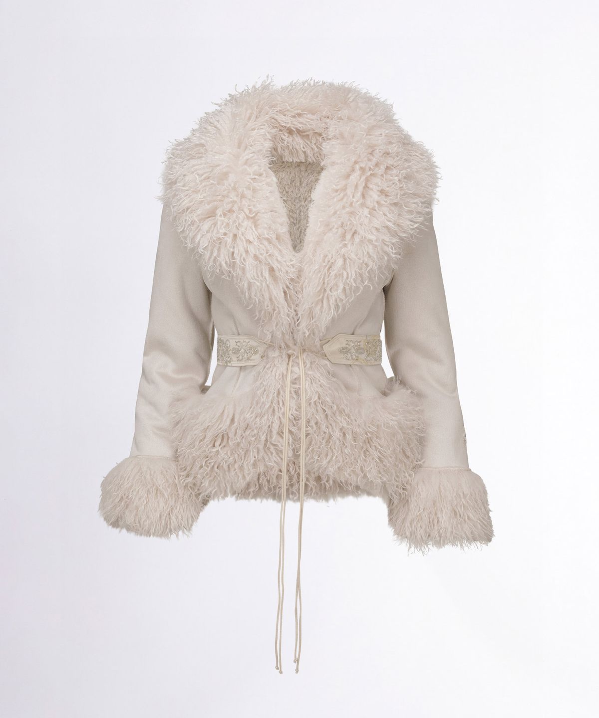 스컬프터(SCULPTOR) Beaded Faux Fur Robe Dirty White