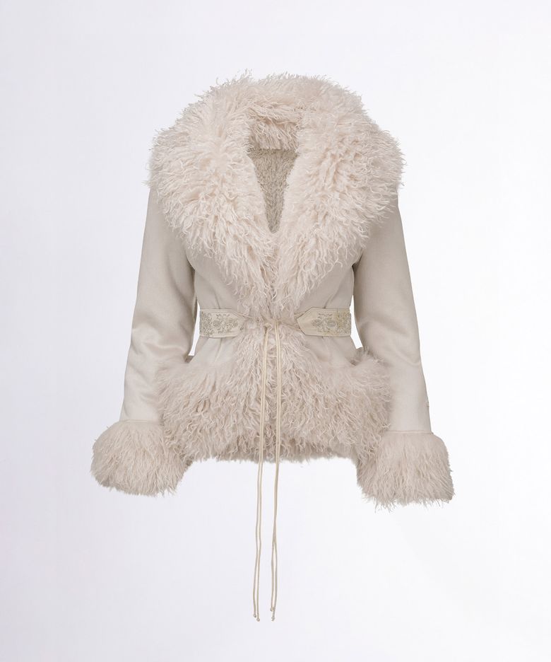 Beaded Faux Fur Robe Dirty White