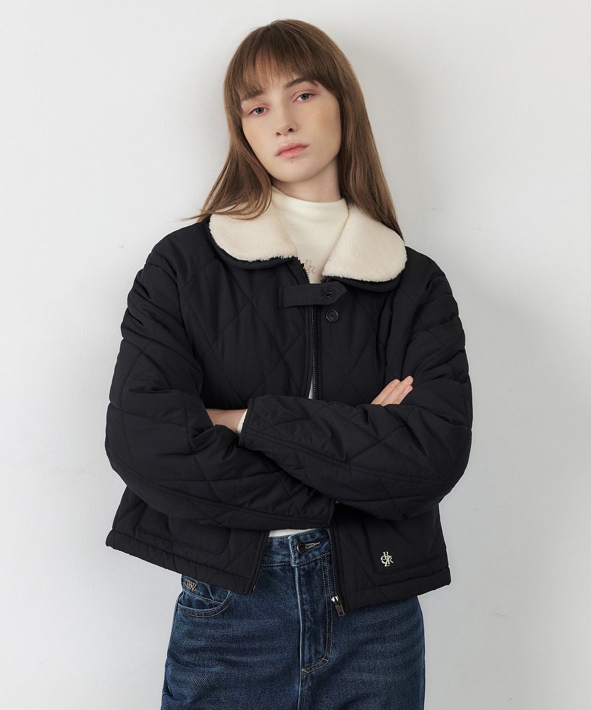 시티브리즈(CITYBREEZE) 퍼 카라 퀼팅 포켓 점퍼_BLACK