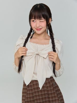 리본 타이 블라우스 - 베이지