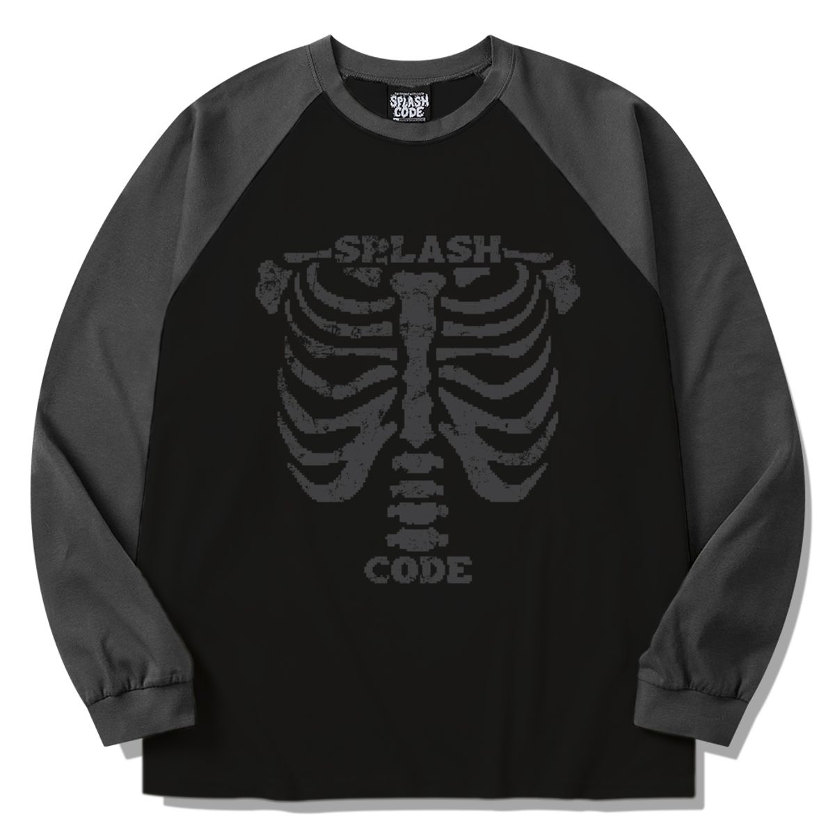 스플래시코드(SPLASHCODE) 래글런 롱슬리브 블랙 - 스켈레톤(Skeleton)