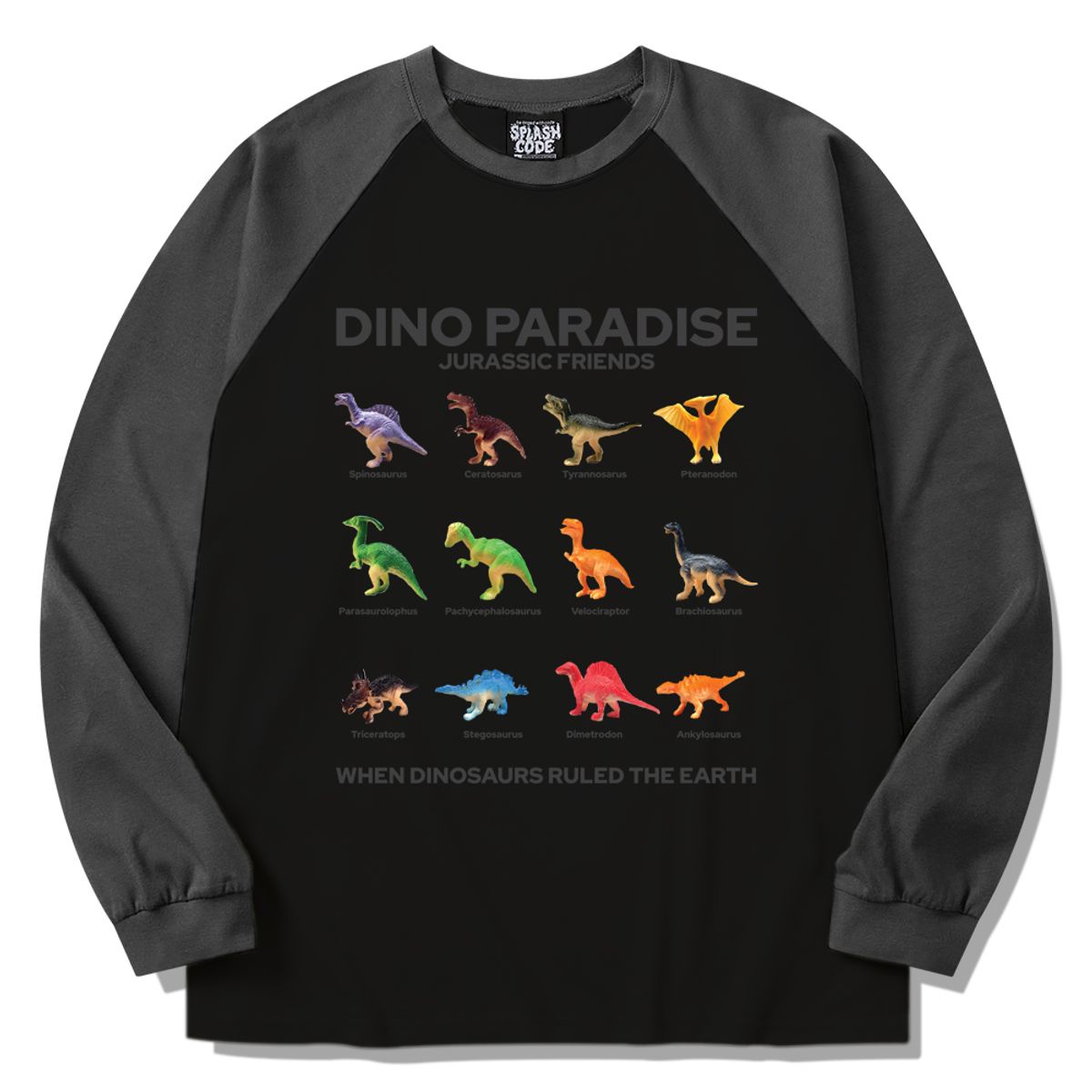 스플래시코드(SPLASHCODE) 래글런 롱슬리브 블랙 - 디노 파라다이스(Dino Paradise)
