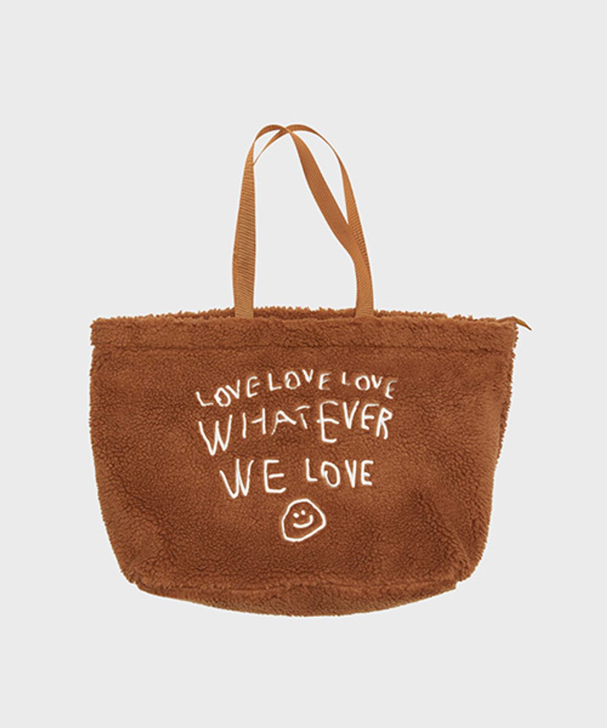 오울(OOOWL) FLEECE BIG BAG WE LOVE CAMEL BROWN