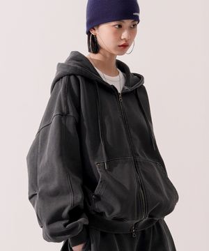 코퍼 피그먼트 크롭 후드집업 다크그레이 JYHD3570