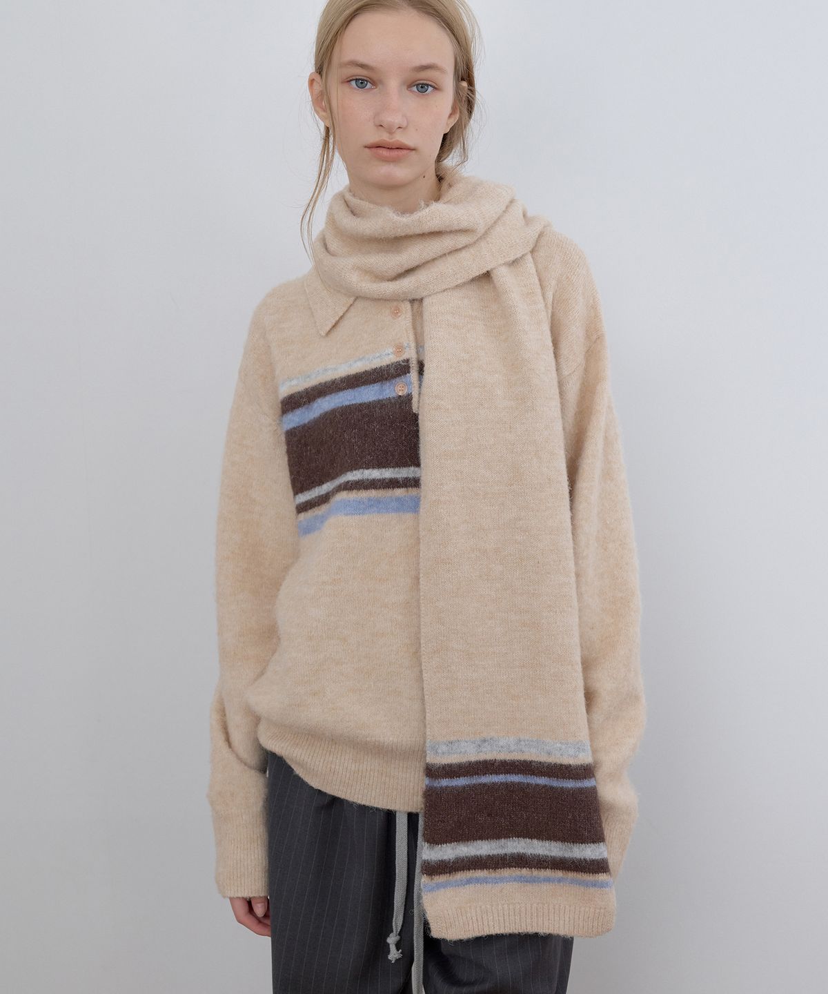 카셀(CACELE) MULTI STRIPE MUFFLER, SALMON BEIGE