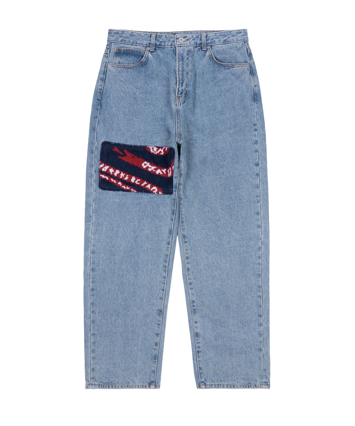 예스아이씨(YESEYESEE) Knit Patched Jeans Light Indigo