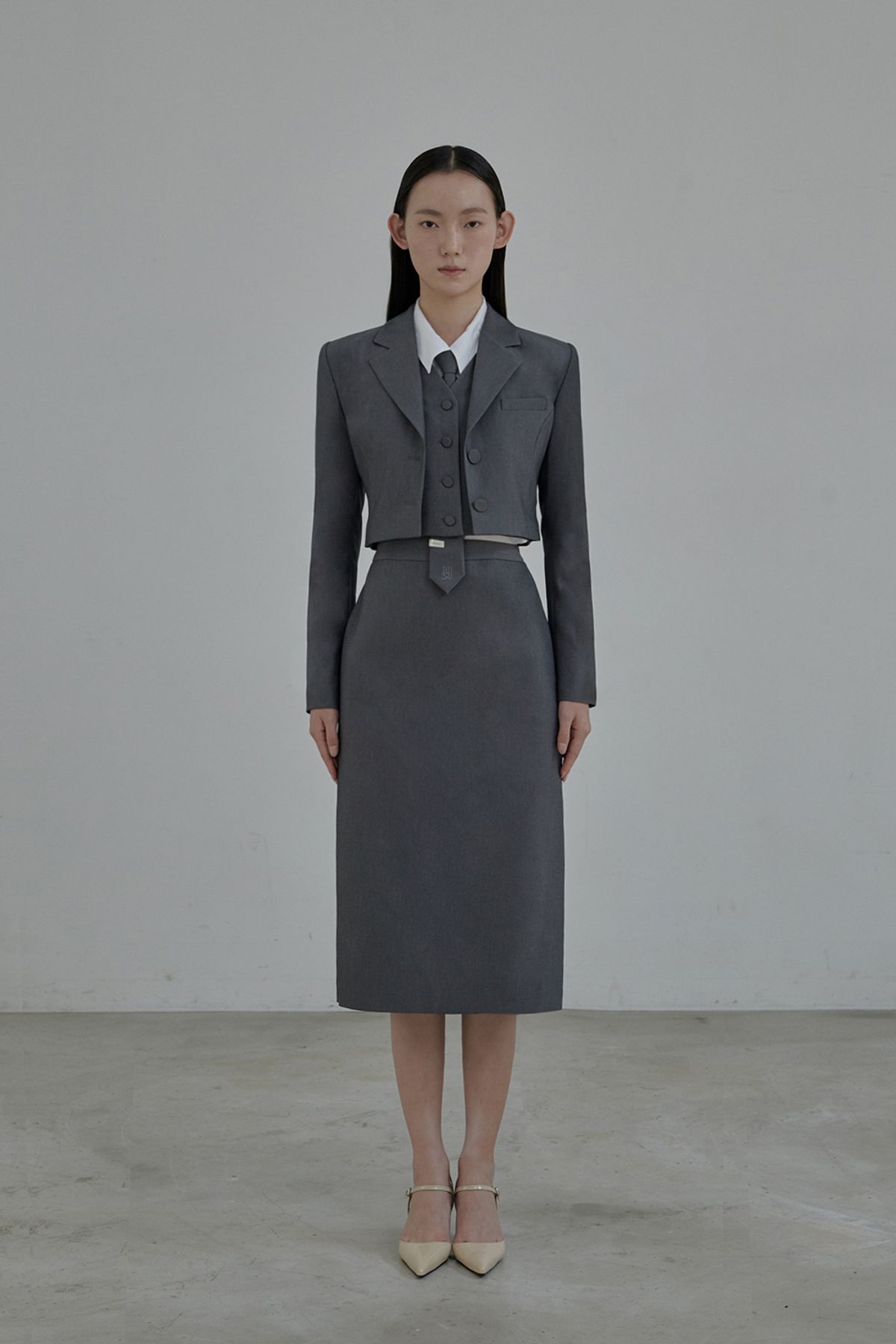 마우솔레움(MAU SOLEUM) Hourglass Long Skirt - Grey